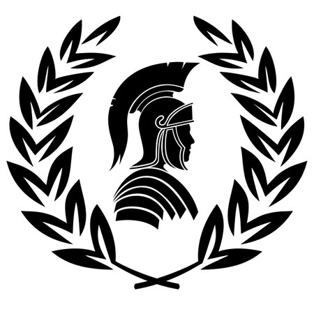 a black and white silhouette of a spartan in a laurel wreathのイラスト素材