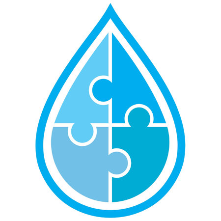 a close up of a blue and white water drop with puzzle piecesのイラスト素材