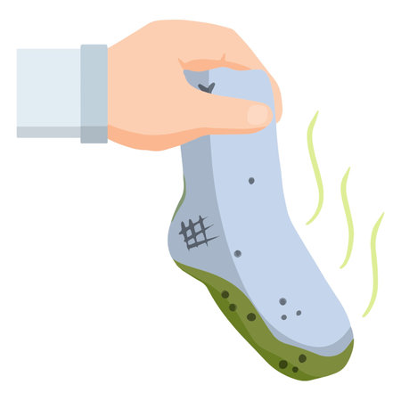 Hand holding a sock on a white background. Vector illustration in flat style.のイラスト素材