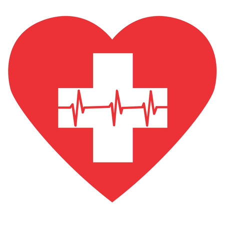 a close up of a heart with a cross and a heartbeatのイラスト素材