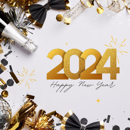 araffe happy new year 2021 with gold numbers and confettiの写真素材