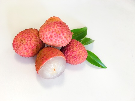 Fresh lychees on tableの素材