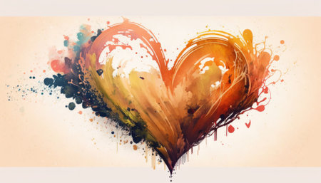 Colorful grunge heart with splashes of watercolor paint.の素材