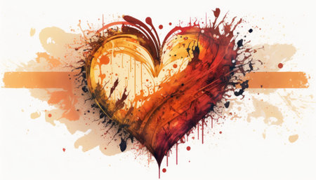 Grunge heart with splashes and blots on white backgroundの素材