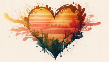 Grunge heart with splashes of watercolor paint. Vector illustration.の素材