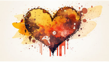 valentine's day heart with splashes of watercolor paintの素材