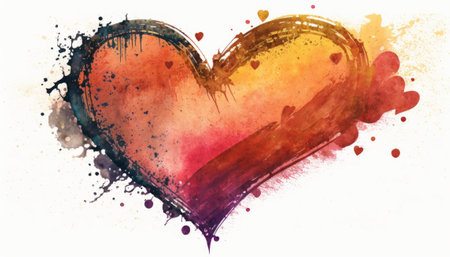 Watercolor painted heart. Grungy texture. Abstract background.の素材