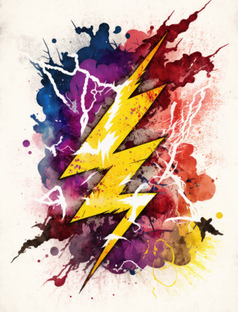 Colorful lightning with grunge splashes on a white background.の素材