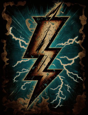 Lightning bolt on a grunge background with some damage on itの素材