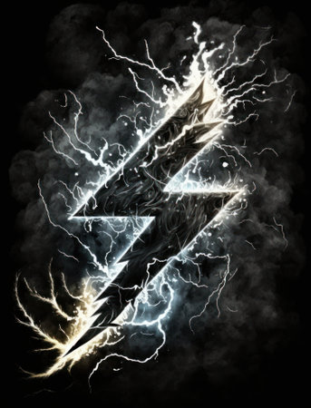Lightning bolt on a dark background. 3D rendering, 3D illustration.の素材