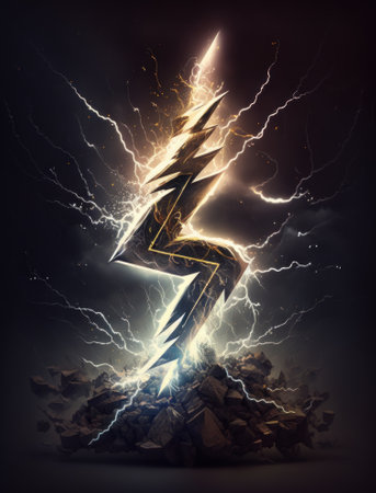 Electricity lightning bolt. Power energy concept. 3D renderingの素材