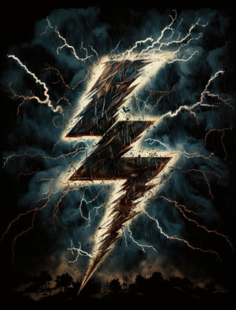 Lightning thunderbolt on a dark background. 3D illustration.の素材