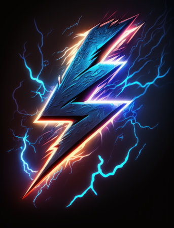 Lightning bolt symbol on a dark background. 3D rendering.の素材