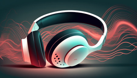 Digital illustration of Headphones in color background This is a 3d renderの素材