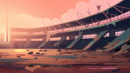 3D render of an old football stadium in the early morning lightの素材