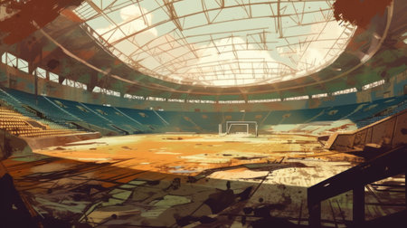3D rendering of a large football stadium with a lot of fansの素材