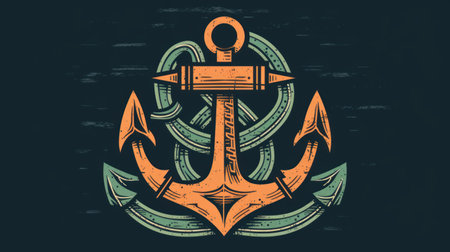 Anchor with anchor on a grunge background. Vintage vector illustration.の素材