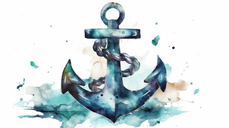Anchor on watercolor background. Hand drawn vector illustration.の素材