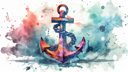 Anchor on watercolor background. Digital art painting. illustrationの素材