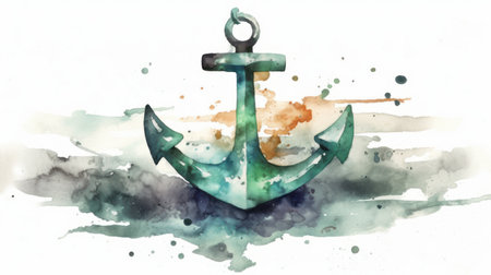 Anchor on watercolor background. Hand drawn watercolor illustrationの素材