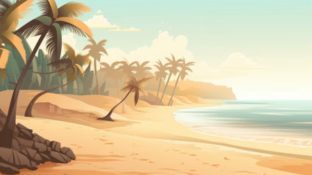 Tropical beach with palm trees and sand. Vector illustration.の素材