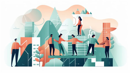 Teamwork and partnership concept with business people shaking hands. Vector illustrationの素材