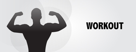 Man flexing muscle, workout, silhouette, eps vector bannerのイラスト素材