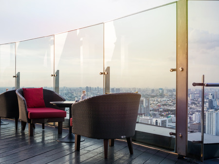 Rooftop bar, skyscraper restaurant view