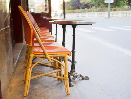 Outdoor seating restaurants with street viewの写真素材