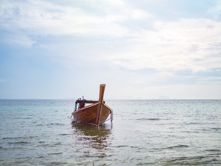 Boat floating on empty view of seaの写真素材