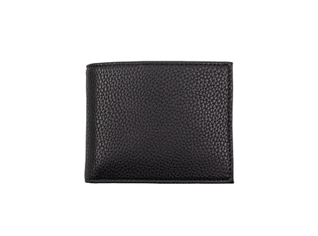 Black leather wallet isolated on white backgroundの写真素材