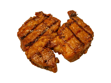 Pork grilled steak isolated on white background with clipping pathの写真素材
