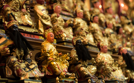 Many Golden Chinese God statue in Wat Tavon Hatyai, Songkhla, Thailandの写真素材