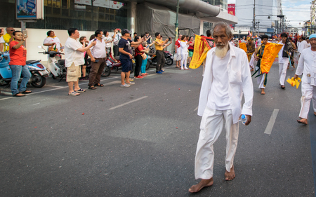 Hatyai, Songkhla, Thailand - Oct. 6, 2016 :  People celebrate a vegetarian festival during the festival ritual mortification is practised to appease the Gods.Action photography Capturing movement.のeditorial素材