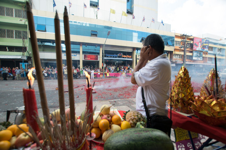 Hatyai, Songkhla, Thailand - Oct. 6, 2016 :  People celebrate a vegetarian festival during the festival ritual mortification is practised to appease the Gods.Action photography Capturing movement.のeditorial素材