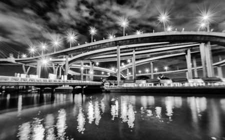 The Grand King Bhumibol Bridge at night, Bangkok Thailand