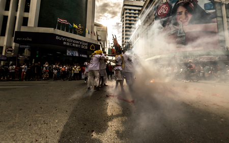 Hatyai, Songkhla, Thailand - Oct. 7, 2016 :  People celebrate a vegetarian festival during the festival ritual mortification is practised to appease the Gods.Action photography Capturing movement.のeditorial素材