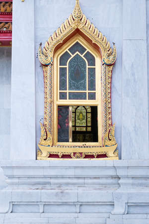 Stained glass window of angel, Wat Benjamobopith, Bangkok Thailandの写真素材