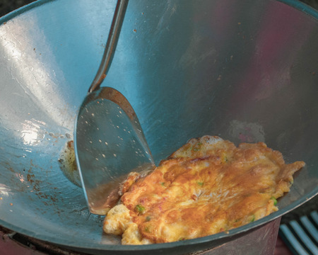 Thai style omelet is popular for sales in Songkran festival.の写真素材