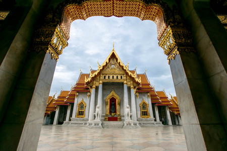 Temple in Bangkok, Beautiful Thai Temple Wat Benjamaborphit in Thailandの写真素材