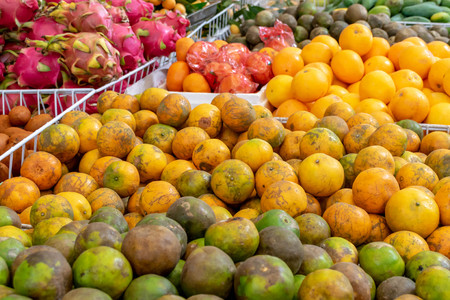 Many kinds of fresh fruits sold in Hatyai fruit market, Songkhla, Thailand.の写真素材