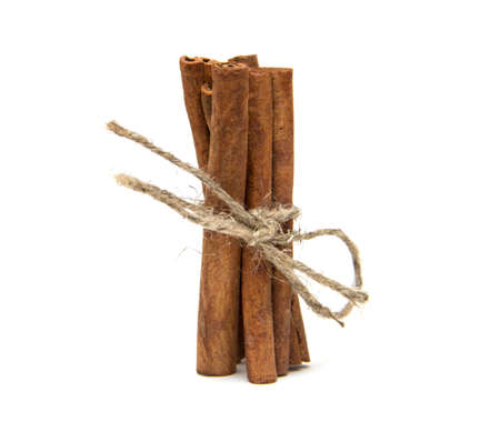 Cinnamon sticks on white backgroundの写真素材