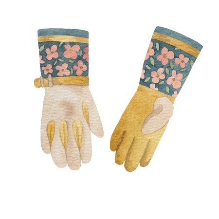gardening glove painted in watercolor on a white background.の写真素材