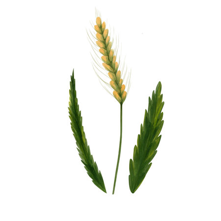 set of meadow grasses, wheat stalk. hand painted on white background. yellow spike of wheat, green grass leaves. isolated items for any kind of designの写真素材