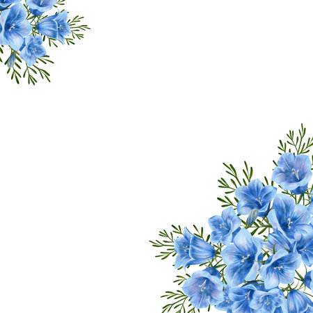 Hand drawn illustration. Watercolor botanical frame Bluebell flowers set. Isolated on white background. Application for postcards, invitationsの写真素材