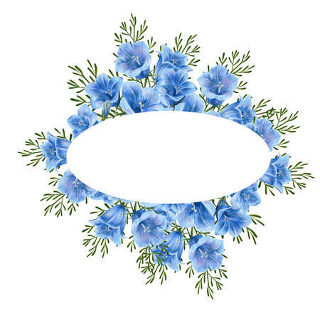 Hand drawn illustration. Watercolor botanical frame Bluebell flowers set. Isolated on white background. Application for postcards, invitationsの写真素材
