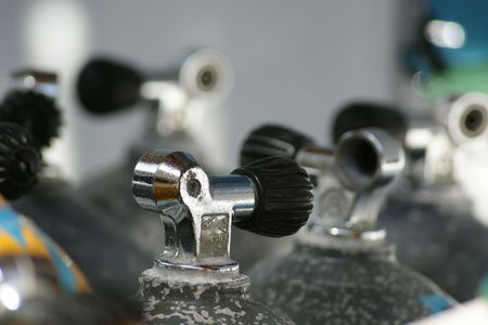 Photos of oxygen tanks for scuba divingの写真素材