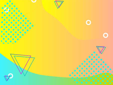abstract background texture design, bright poster, banner yellow background, pink and blue stripes and shapes.の写真素材