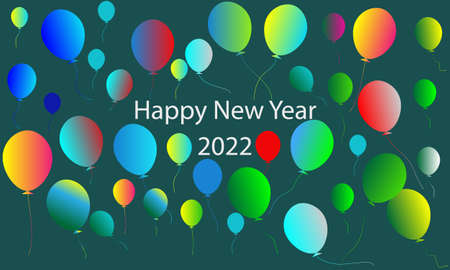 Happy new year 2022 background with colorful flying balloonsの写真素材