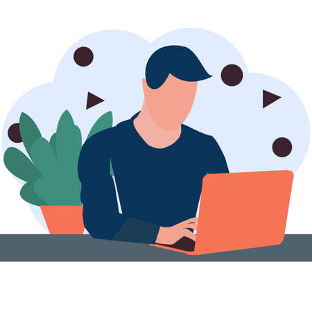 A boy working with his laptop in his officeのイラスト素材